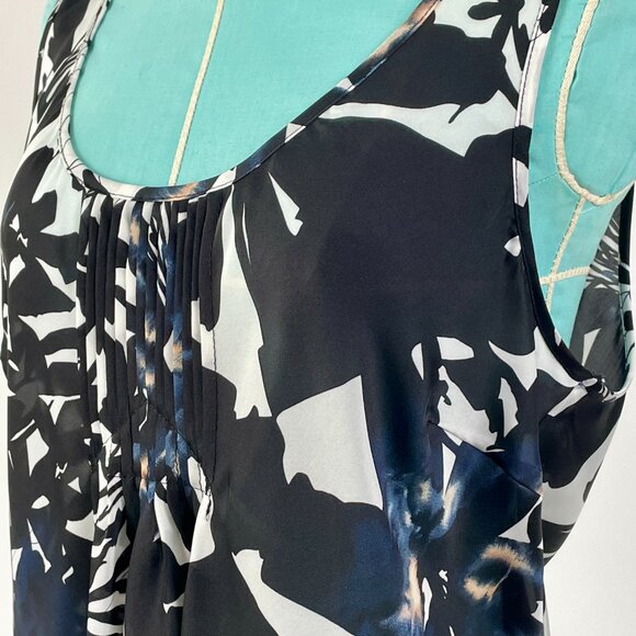 Spense Lightweight Silky Tank Top, Black/White Geometric Floral Print, Size L - Picture 3 of 11